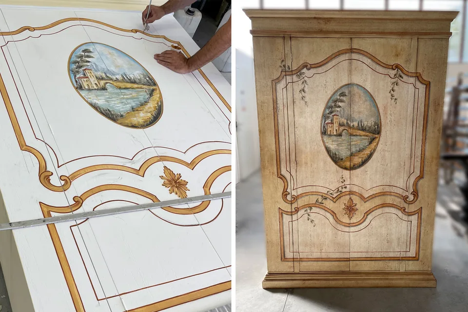 Rural landscape painted on a wardrobe